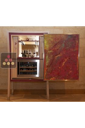 Cabinet de dégustation artisanal personnalisable et cave à vin de service - Modèle Expo vendu avec 2 tableaux