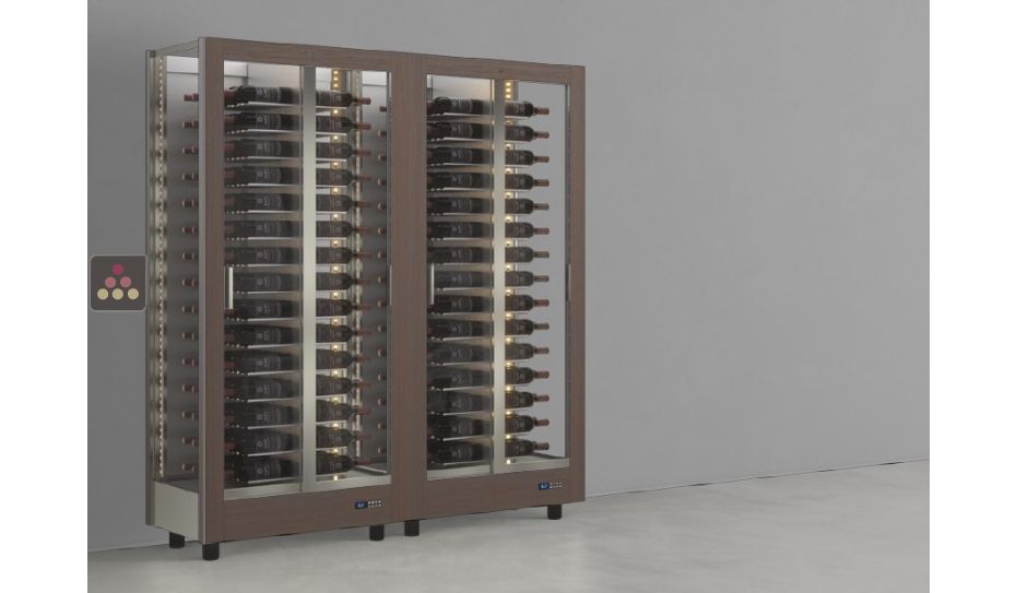 Combiné de 2 vitrines à vin professionnelles multi-usages - 3 cotés vitrés - Habillage magnétique