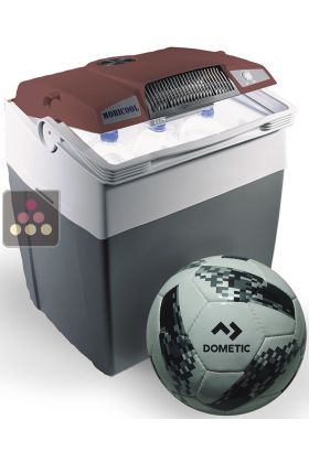 Glacière électrique rigide 29 litres, 12 et 220 volts avec port USB et Ballon de foot en cuir.