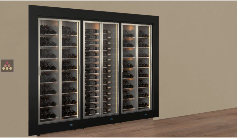 Combiné encastrable modulaires de 3 vitrines à vin multi-températures - Usage pro - Bouteilles inclinées/horizontales - Cadre droit