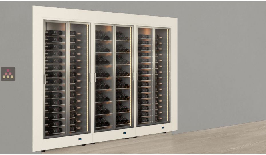 Combiné encastrable modulaires de 3 vitrines à vin multi-températures - Usage pro - Bouteilles horizontales/inclinées - Cadre droit