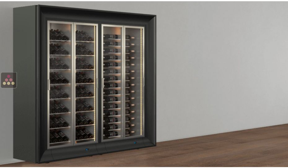 Combiné de 2 vitrines à vin multi-températures - Usage pro - Pose libre - Bouteilles horizontales et inclinées - Cadre incurvé