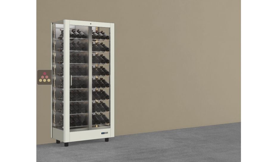 Vitrine à vin multi-températures - Usage pro - 3 côtés vitrés - Bouteilles inclinées - Habillage magnétique interchangeable