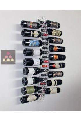 Support mural en plexiglas transparent pour 14 bouteilles de Champagne horizontales
