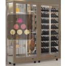 Combination of 2 professional refrigerated display cabinets for wine, cheese and cured meat - 4 glazed sides - Magnetic and interchangeable cover ACI-TMR26900PI