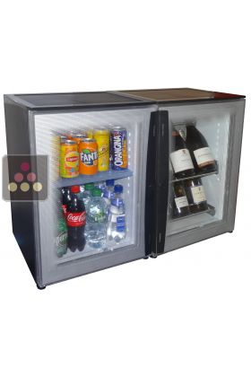 Combiné Mini-cave à vin 8 bouteilles et Mini-bar 40L, 100% silencieux à portes incolores