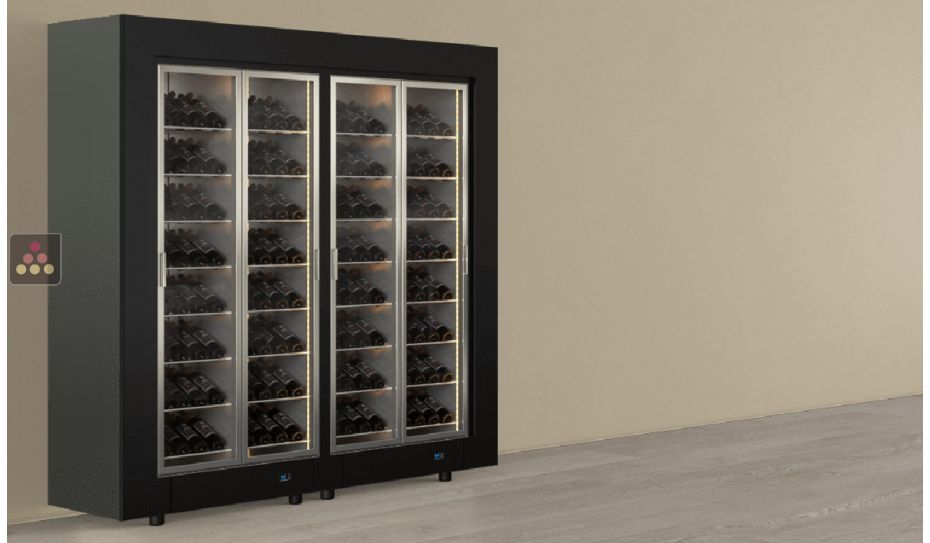 Combiné de 2 vitrines à vin multi-températures - Pose libre - Usage pro - Bouteilles inclinées - Cadre droit