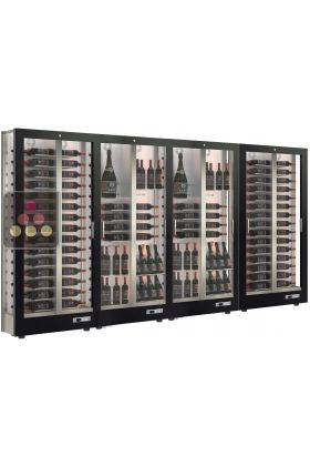 Combiné de 4 vitrines à vin multi-températures - Usage pro - P36cm - 3 côtés vitrés - Habillage magnétique interchangeable