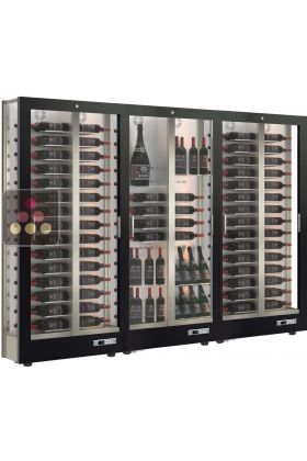 Combiné de 3 vitrines à vin multi-températures - Usage pro - P36cm - 3 côtés vitrés - Habillage magnétique interchangeable