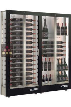 Combiné de 2 vitrines à vin multi-températures - Usage pro - P36cm - 3 côtés vitrés - Habillage magnétique interchangeable