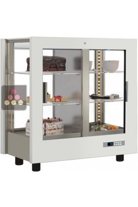 Vitrine réfrigérée de présentation pour snacks et desserts - 4 côtés vitrés - Habillage bois