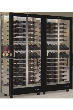 Combiné de 2 vitrines à vin professionnelles multi-usages - 4 cotés vitrés - Habillage magnétique interchangeable