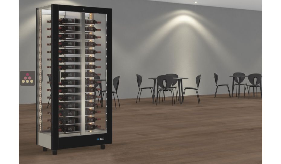 Vitrine à vin multi-températures - Usage pro - 4 côtés vitrés - Bouteilles horizontales - Habillage magnétique interchangeable
