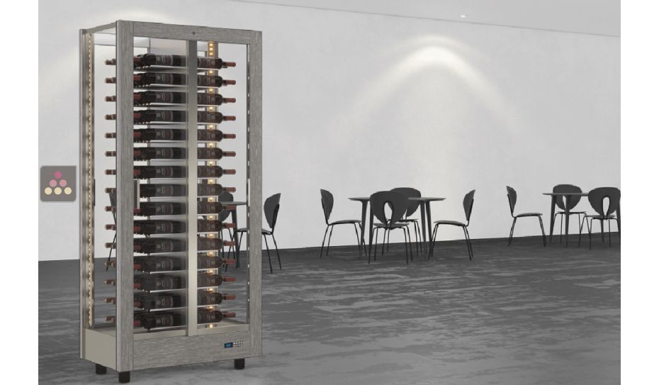 Vitrine à vin multi-températures - Usage pro - 4 côtés vitrés - Bouteilles horizontales - Habillage magnétique interchangeable