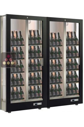 Combiné de 2 vitrines à vin multi-températures - Usage pro - P36cm - 3 côtés vitrés - Habillage magnétique interchangeable