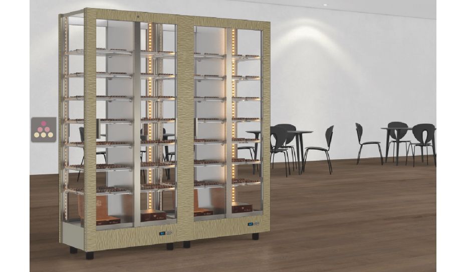 Combiné de 2 vitrines réfrigérées de présentation des chocolats - 4 cotés vitrés - Habillage magnétique