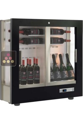 Vitrine à vin multi-températures - Usage pro - 3 côtés vitrés - P36cm - Équipement mixte - Habillage bois