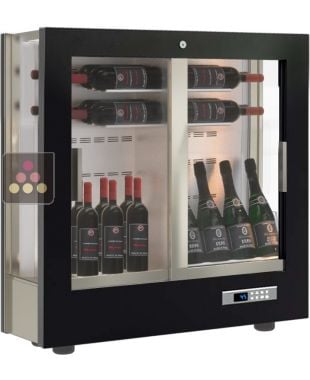 Vitrine à vin multi-températures - Usage pro - 3 côtés vitrés - P36cm - Équipement mixte - Habillage bois