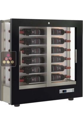 Vitrine à vin multi-températures - Usage pro - P36cm - 3 côtés vitrés - Bouteilles horizontales - Habillage bois