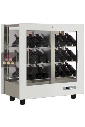 Vitrine à vin multi-températures - Usage pro - 3 côtés vitrés - Bouteilles inclinées - Habillage bois