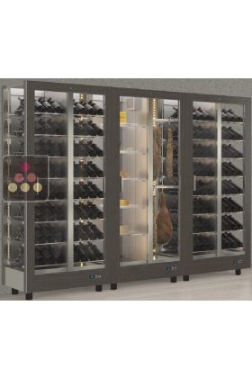 Combiné de 3 vitrines réfrigérées professionnelles pour vins, charcuteries et fromages - 3 faces vitrées - Habillage magnétique