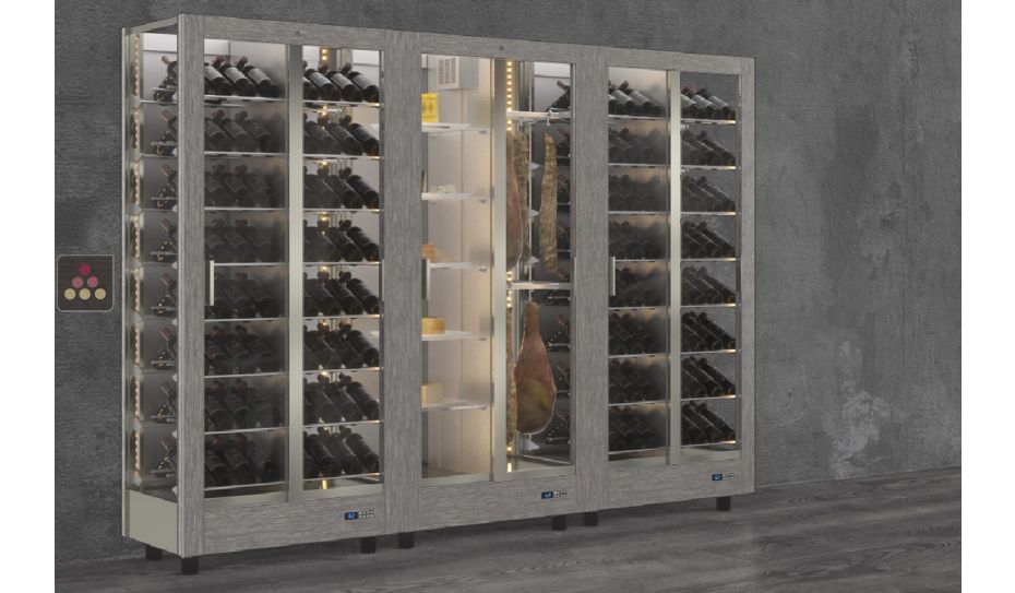 Combiné de 3 vitrines réfrigérées professionnelles pour vins, charcuteries et fromages - 3 faces vitrées - Habillage magnétique