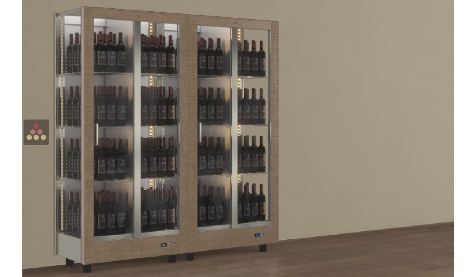 Combiné de 2 vitrines à vin professionnelles multi-usages - 3 cotés vitrés - Bouteilles verticales - Habillage magnétique interchangeable