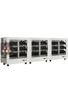 Combiné de 3 vitrines à vin professionnelles multi-usages - 3 cotés vitrés - Habillage magnétique - Bouteilles inclinées