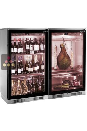 Combiné d'une cave vin de service mono ou multi-températures et d'une vitrine réfrigérée de conservation des charcuteries