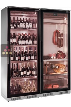 Combiné d'une cave vin de service mono ou multi-températures et d'une vitrine réfrigérée de conservation des charcuteries