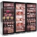 Combination of 2 wine cabinet and a refrigerated display cabinet for meat maturation ACI-GEM734