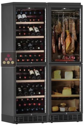 Combiné encastrable de 2 caves à vins, une cave à fromage et une cave à charcuterie