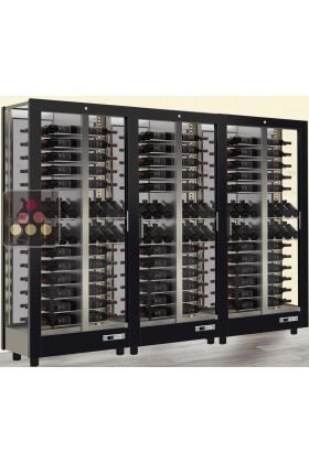 Combiné de 3 vitrines à vin professionnelles multi-usages - 3 cotés vitrés - Habillage magnétique interchangeable