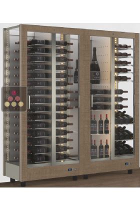 Combiné de 2 vitrines à vin professionnelles multi-usages - 3 cotés vitrés - Habillage magnétique interchangeable