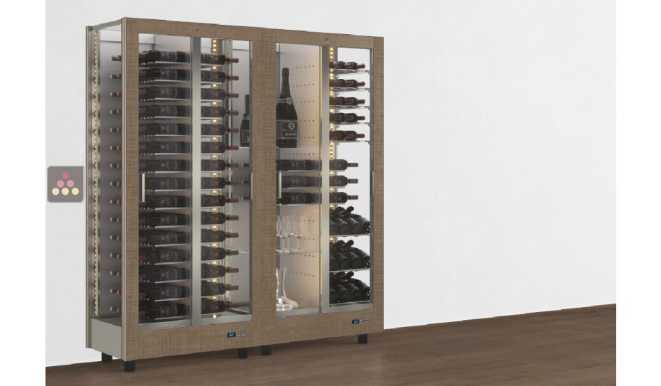Combiné de 2 vitrines à vin professionnelles multi-usages - 3 cotés vitrés - Habillage magnétique