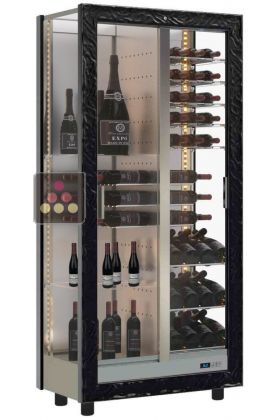 Vitrine à vin multi-températures de service et de conservation - 3 côtés vitrés - Équipement mixte - Habillage bois