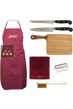 Kit complet pour trancheuse Volano Berkel avec pince à jambon, planche, brosse, 2 couteaux, couverture rouge et tablier rouge