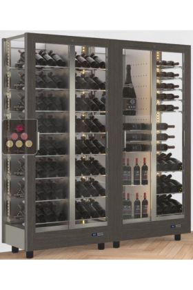 Combiné de 2 vitrines à vin professionnelles multi-usages - 3 cotés vitrés - Habillage magnétique interchangeable