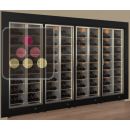 Built-in combination of 4 professional multi-temperature wine display cabinets - Inclinedcbottles - Flat frame ACI-PAR4100EP