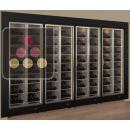 Built-in combination of 4 professional multi-temperature wine display cabinets - Inclinedcbottles - Flat frame ACI-PAR47000PE