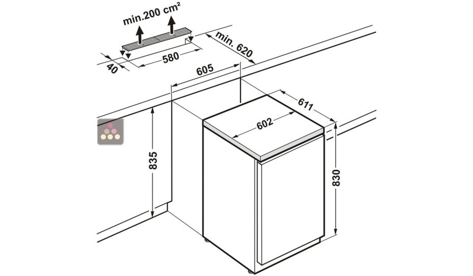 Table-top négatif statique encastrable sous plan - Carrosserie inox - 133L