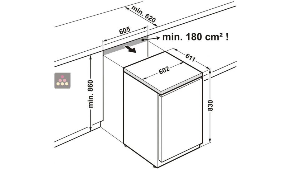 Table-top négatif statique encastrable sous plan - 133L