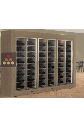 Combiné de 3 vitrines à vin multi-températures pour installation centrale - Usage pro - Bouteilles inclinées - Cadre droit