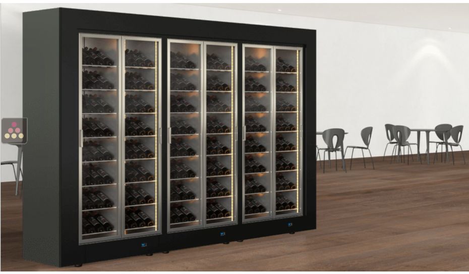 Combiné de 3 vitrines à vin multi-températures pour installation centrale - Usage pro - Bouteilles inclinées - Cadre droit