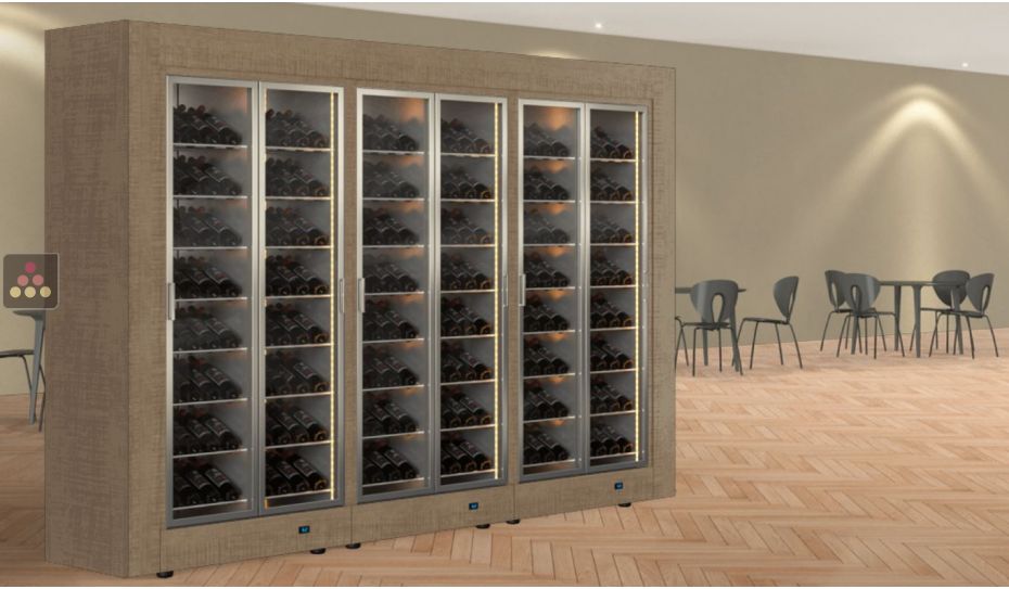 Combiné de 3 vitrines à vin multi-températures pour installation centrale - Usage pro - Bouteilles inclinées - Cadre droit