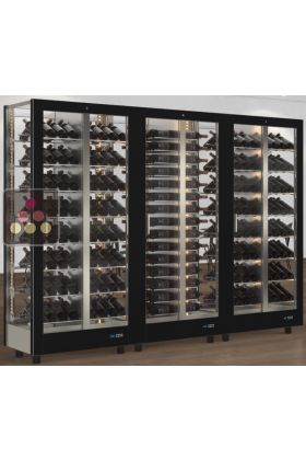 Combiné de 3 vitrines à vin professionnelles multi-usages - 4 cotés vitrés - Habillage magnétique interchangeable