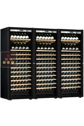 Combiné de 3 caves à vin mono-température de vieillissement ou de service - Porte Full Glass - Équipement Présentation/Coulissant