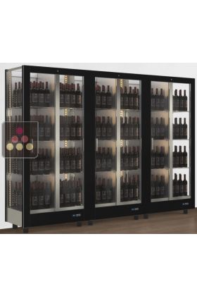 Combiné de 3 vitrines à vin professionnelles multi-usages - 3 cotés vitrés - Habillage magnétique interchangeable - Bouteilles verticales