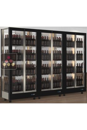 Combiné de 3 vitrines à vin professionnelles multi-usages - 4 cotés vitrés - Habillage magnétique et interchangeable