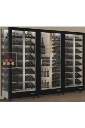 Combiné de 3 vitrines à vin professionnelles multi-usages - 3 cotés vitrés - Habillage magnétique interchangeable